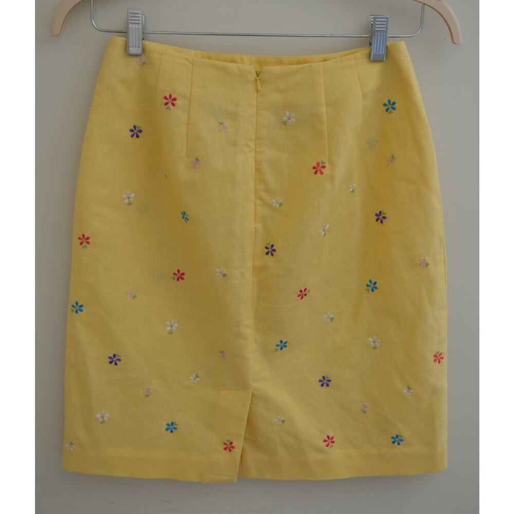 Butter Yellow Y2K Linen Flower Print Skirt Size Small - Picture 6 of 8